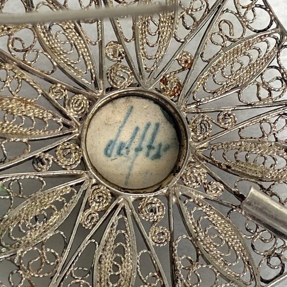 VTG Sterling Silver 925 1.71" Domed Signed Delft Filigree Spun Silver Brooch - Picture 7 of 16